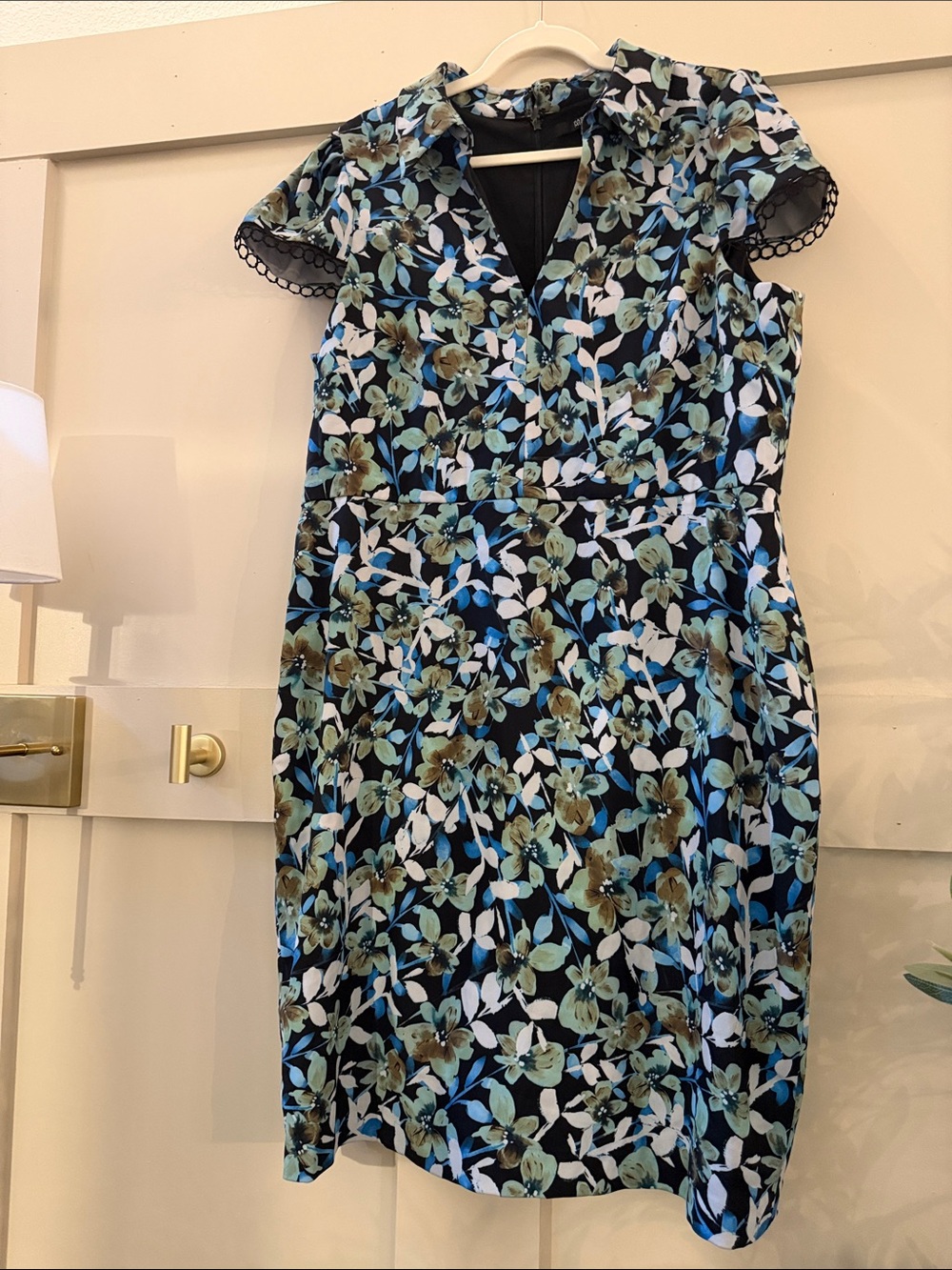 Badgley Mischka Blue and Green Floral Midi Dress